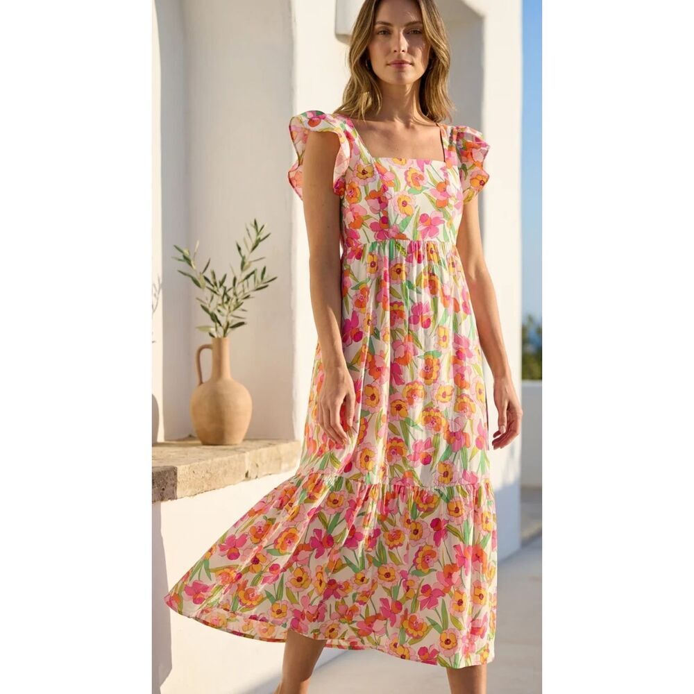 Kaii Square Neck Flutter Sleeve Maxi Dress Size XS Extra Small